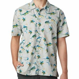 Columbia PFG Button Down Short Sleeve Fishing Shirt Men’s 2XL XXL Blue Marlins